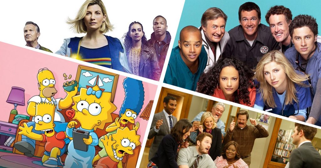 Jodie Whittaker, Tosin Cole, Donald Faison, Chris Pratt, Ken Jenkins, Judy Reyes, Retta, Neil Flynn, Sarah Chalke, John C. McGinley, Zach Braff posing for a photo